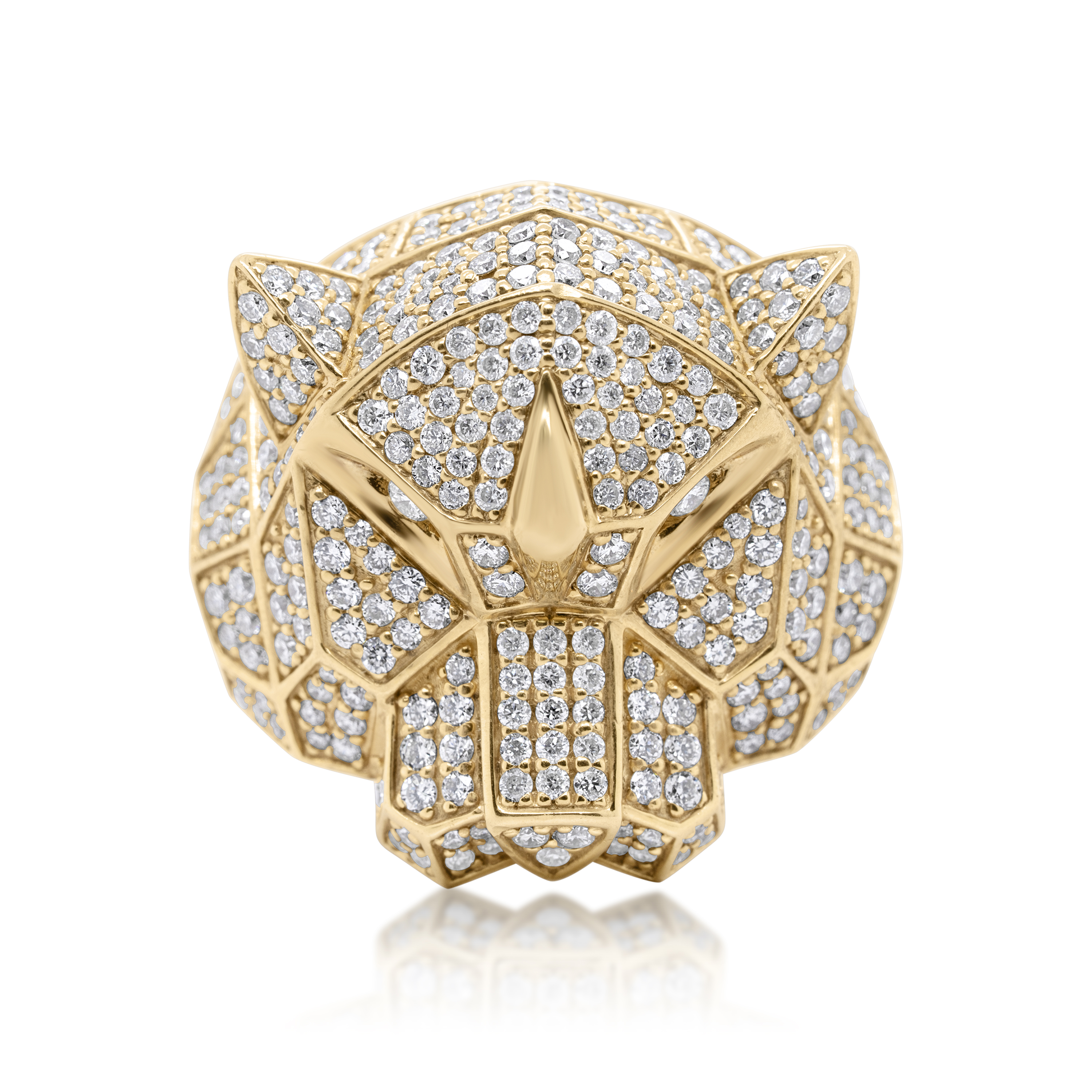 Diamond Tiger Head Ring 3.16 ct. 14K Yellow Gold